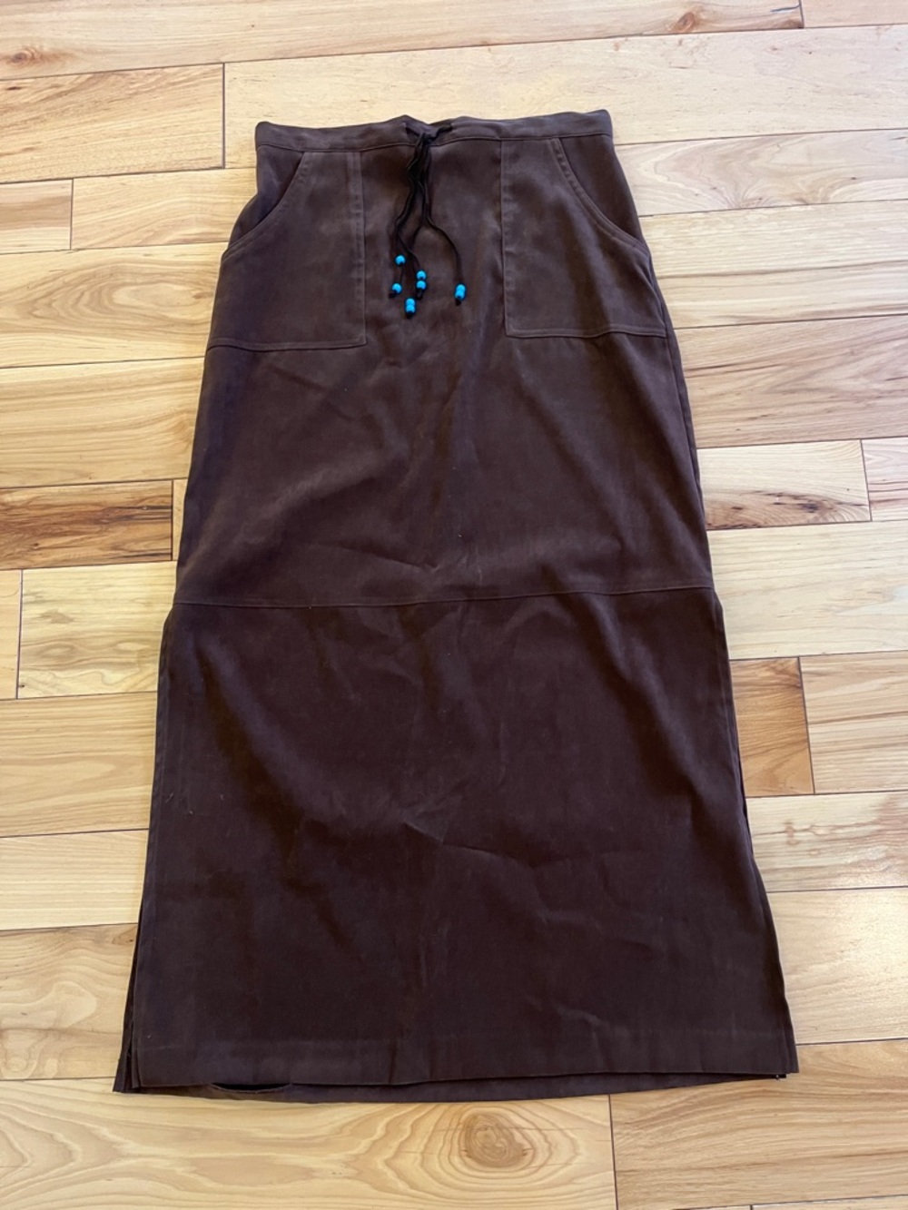 Tracy Evans Brown Maxi Skirt with Beaded Drawstring